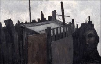 Jack Simcock (British 1929-2012) Building with figure