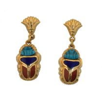 A pair of 18ct gold scarab earrings,