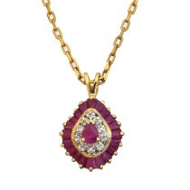 A 9ct gold ruby and diamond pendant,