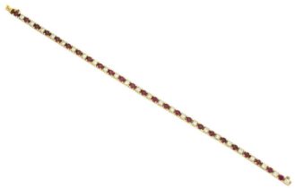 A ruby and diamond line bracelet,
