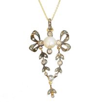 A diamond and cultured pearl pendant,