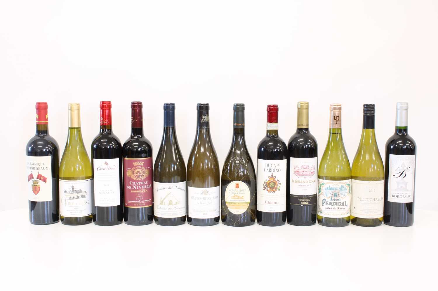 12 bottles Mixed Lot Good Mature Claret, Chianti, White Burgundy, Loire and White Rhone Wines
