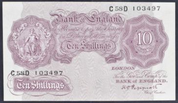 A Bank of England, Ten Shillings, Series "A" Britannia Issue banknote (October 1940).