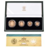 Elizabeth II, United Kingdom, 2002, Gold Proof Four-Coin Sovereign Collection, Royal Mint.