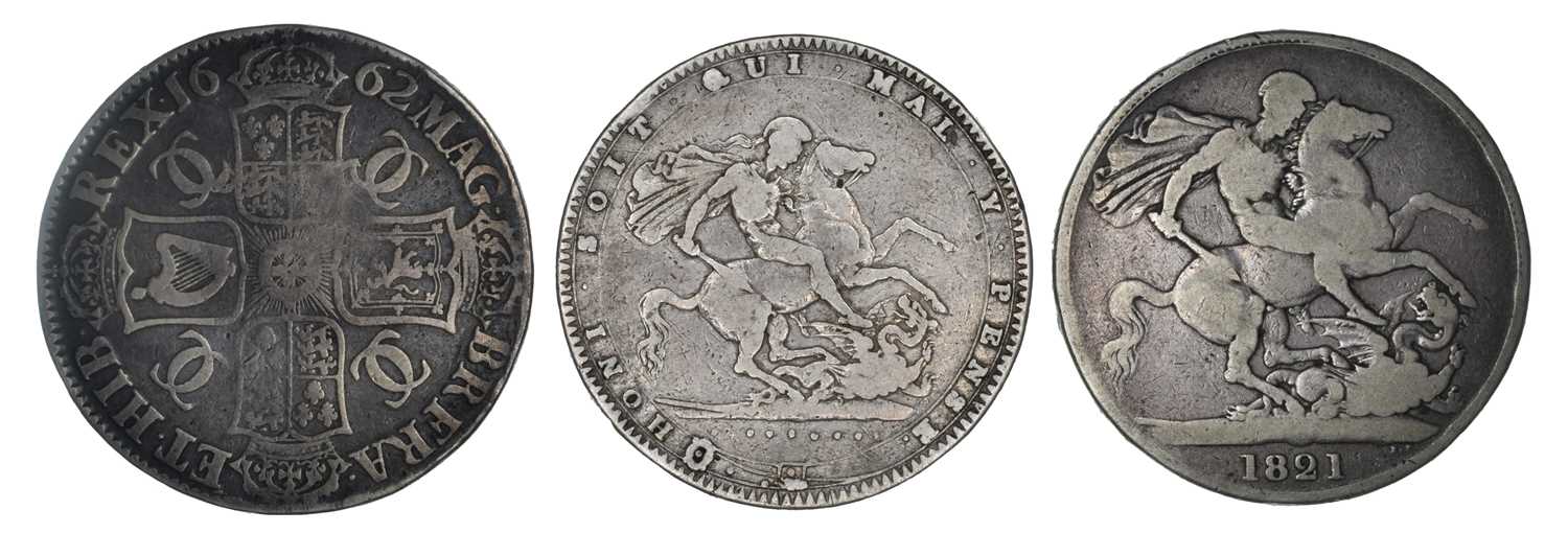 Three historical silver crowns from Charles II, George III and George IV (3). - Image 2 of 2