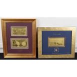 Two framed Royal Mint pure gold banknotes and coin sets (2).