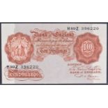 A Bank of England, Ten Shillings, Series "A" Britannia Issue banknote (March 1950).