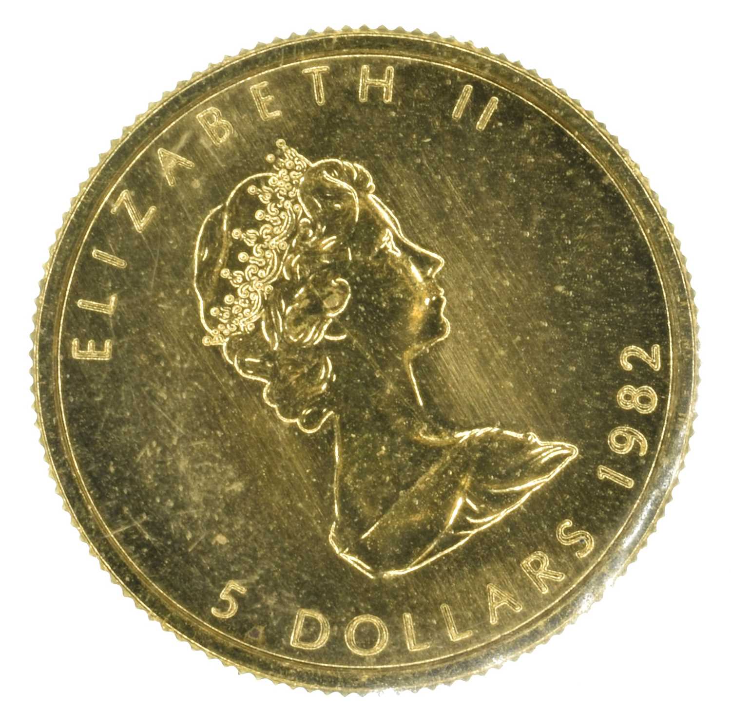 Canada, Queen Elizabeth II, 5 Dollars, 1982, Maple Leaf gold coin. - Image 2 of 2