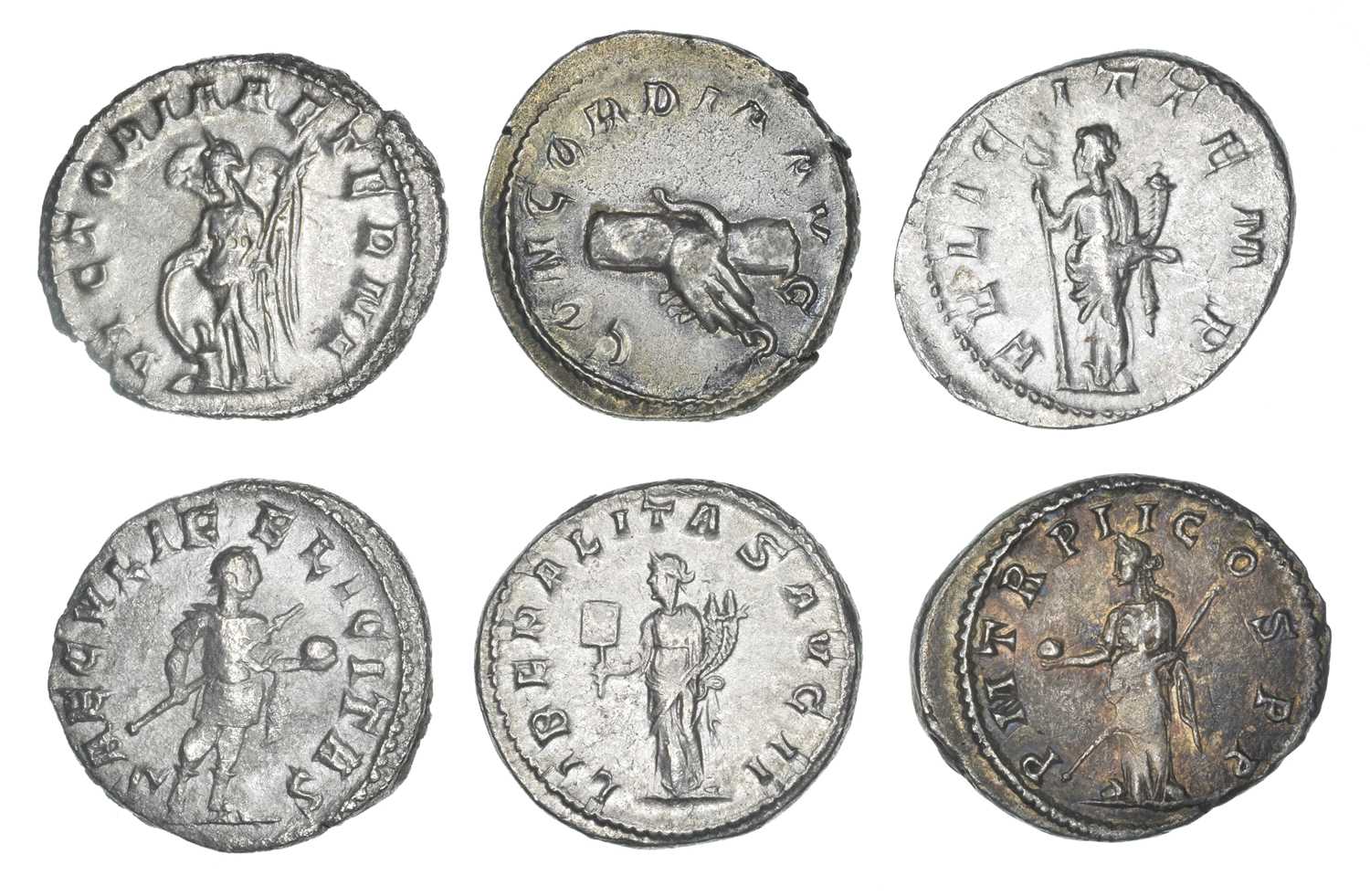 Gordian III (238-244AD) and a Herennius Etruscus (251AD) silver Antoninianii (6). - Image 2 of 2