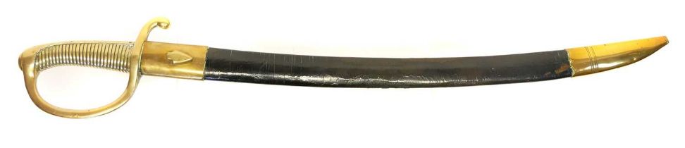 French model 1802 pattern Artillery man's Briquet or short sword and scabbard, the blade with etched