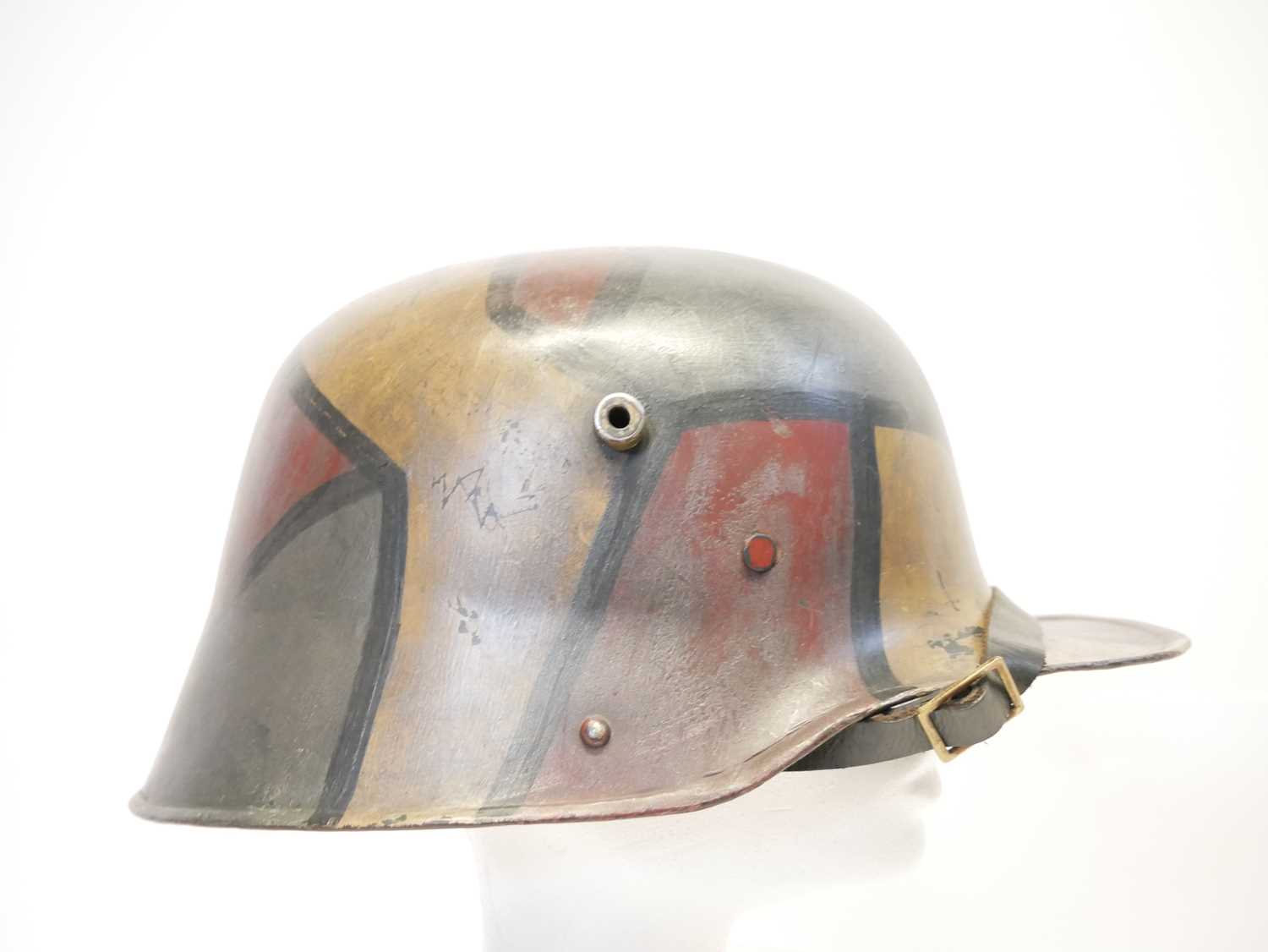 German WWI M16 helmet, with leather liner, the originality of the turtle shell paintwork and Machine - Image 2 of 7