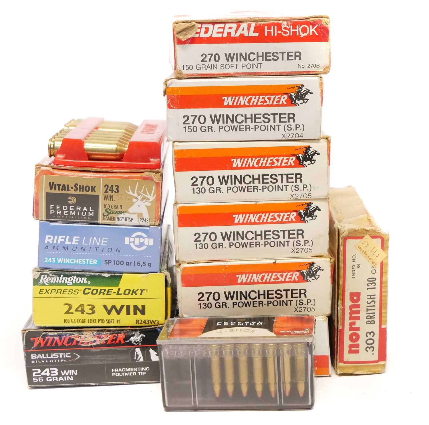 Mixed rifle ammunition, to include 92 rounds of .270 ammunition by Federal and Winchester, .243