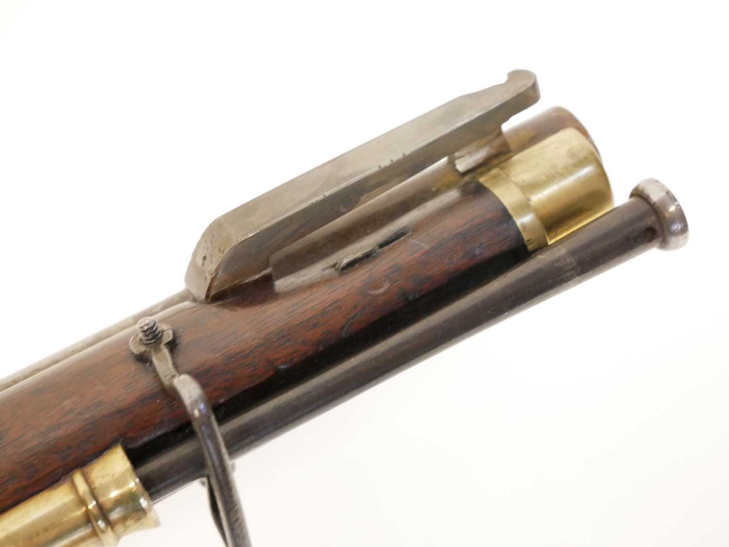 Flintlock .625 Baker rifle by E. Baker and Sons, 40 inch browned barrel with seven groove rifling, - Image 13 of 22