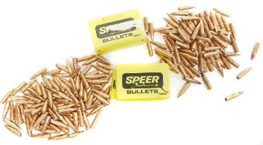 Two sets of 308 calibre FMJ and tracer bullets, also two part boxes of Speer 100 grain .308