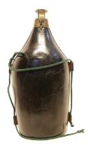 Late 18th Century English hard leather magazine storage powder flask, the screw on nozzle cover with