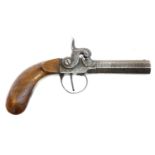 Belgian 48 bore percussion pistol, with 3inch rifled octagonal barrel ,boxlock action engraved