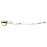 Reproduction US wrist breaker cavalry sabre and scabbard, curved fullered blade with brass guard and