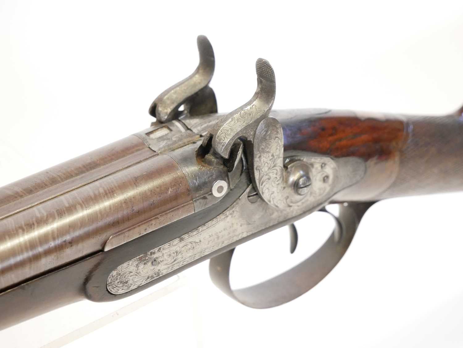 C. Moore of London percussion 18 bore side by side double barrel shotgun, 29.5 inch Damascus barrels - Image 14 of 15