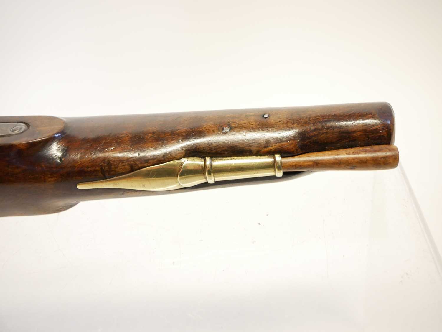 Percussion pistol, 9inch barrel, the lock with replacement hammers stamped Yeoman's London, brass - Image 4 of 10