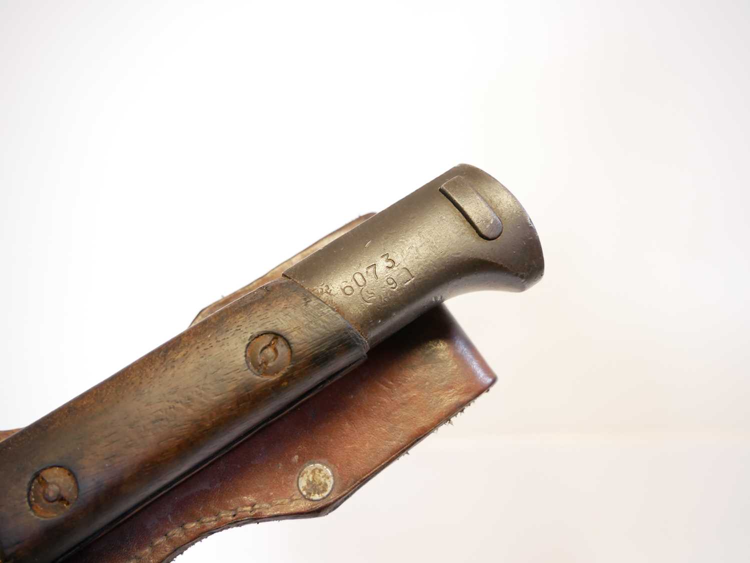 Austrian / Hungarian M.1888 bayonet and scabbard and frog, numbered 6073 to the pommel, also a - Image 6 of 8