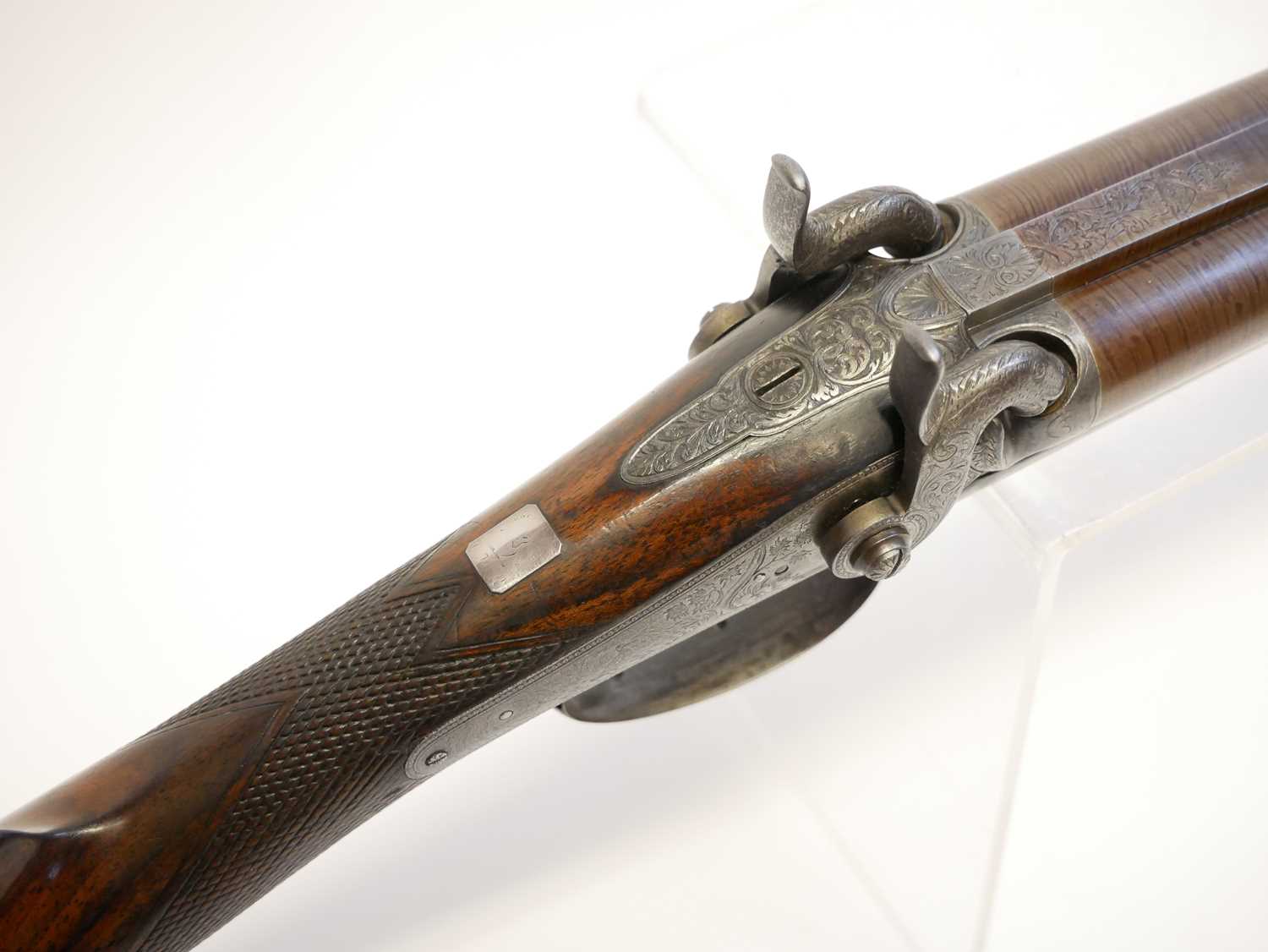 Cased George Thompson of Edinburgh 16 bore side by side percussion shotgun, 30 inch browned Damascus - Image 6 of 30
