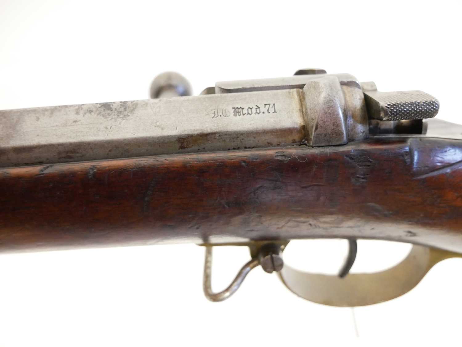 Mauser 1871 pattern 11x60R bolt action rifle, serial number 7537F, 33inch barrel secured by three - Image 15 of 18