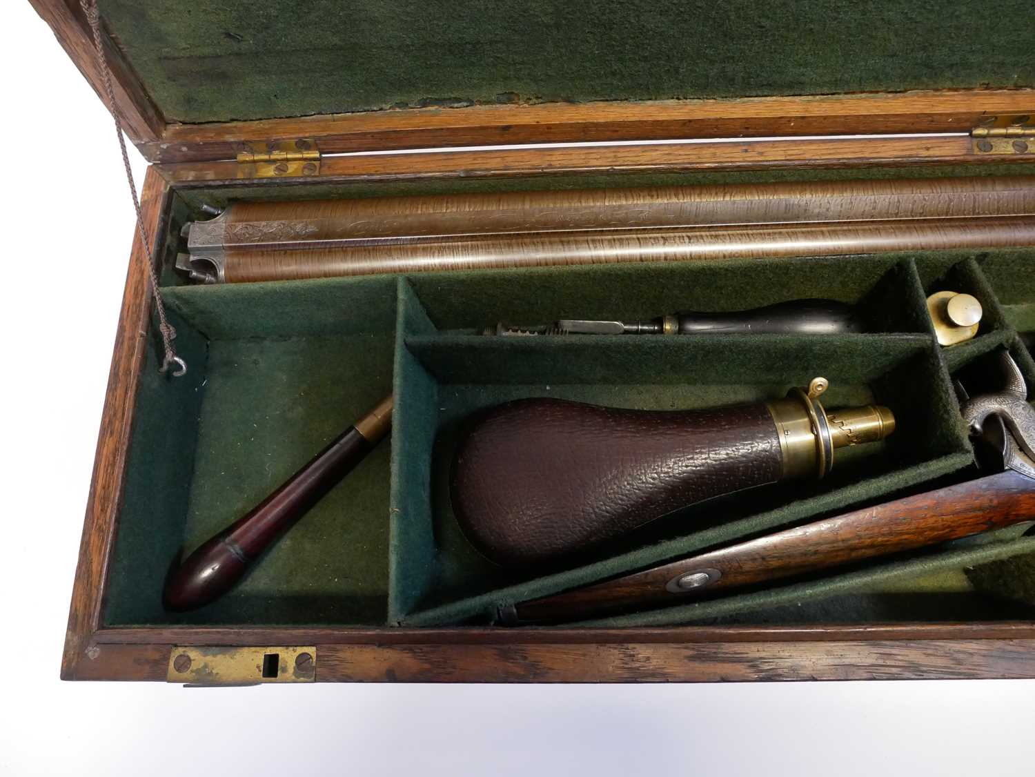 Cased George Thompson of Edinburgh 16 bore side by side percussion shotgun, 30 inch browned Damascus - Image 27 of 30