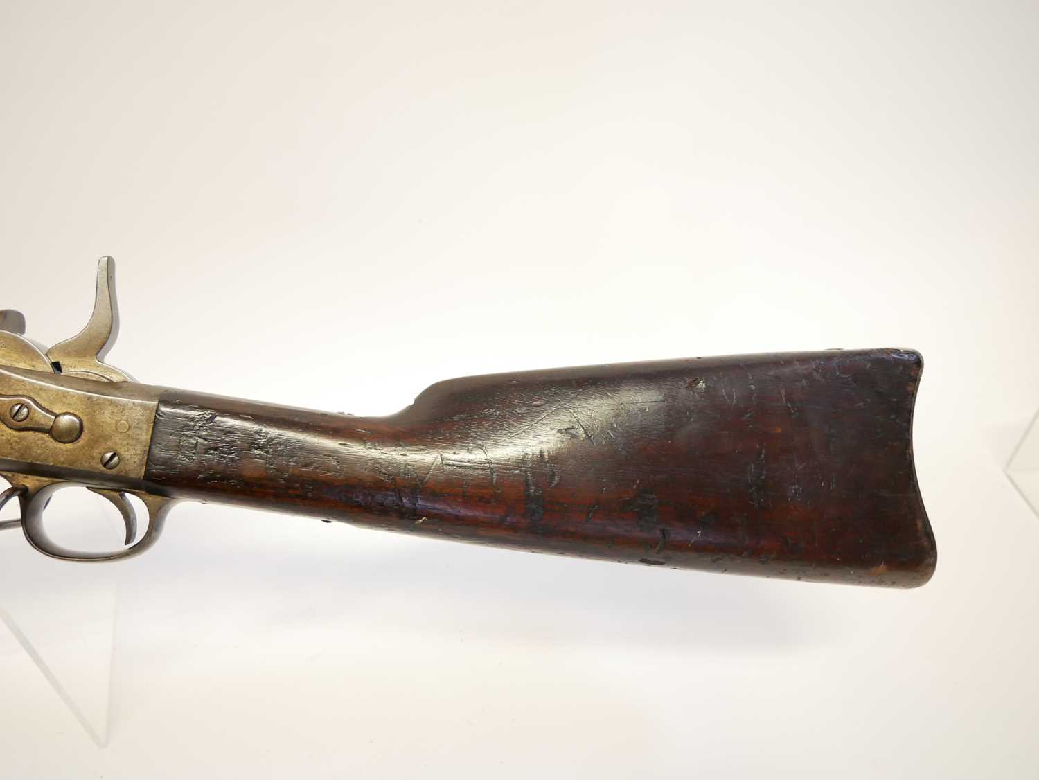 Remington rolling block rifle chambered in .50-70, 36inch barrel secured by three bands, with - Image 13 of 16