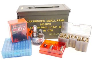 11.7mm Danish reloading tools and components, to include a four die set customised from 45-70 with