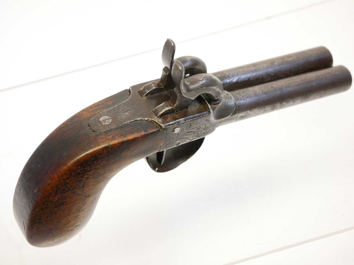 Belgian 64 bore double barrel percussion pistol, with 3inch rifled barrels ,boxlock action - Image 6 of 8