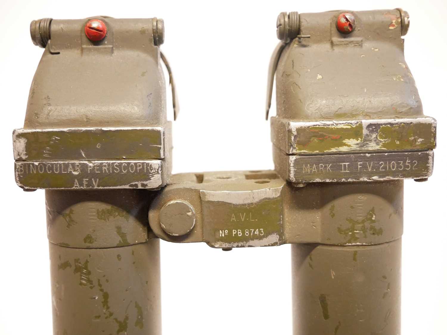 British armoured vehical pair of Periscopic Binoculars, MkII numbered F.V.210352, and No.PB8743. - Image 2 of 14