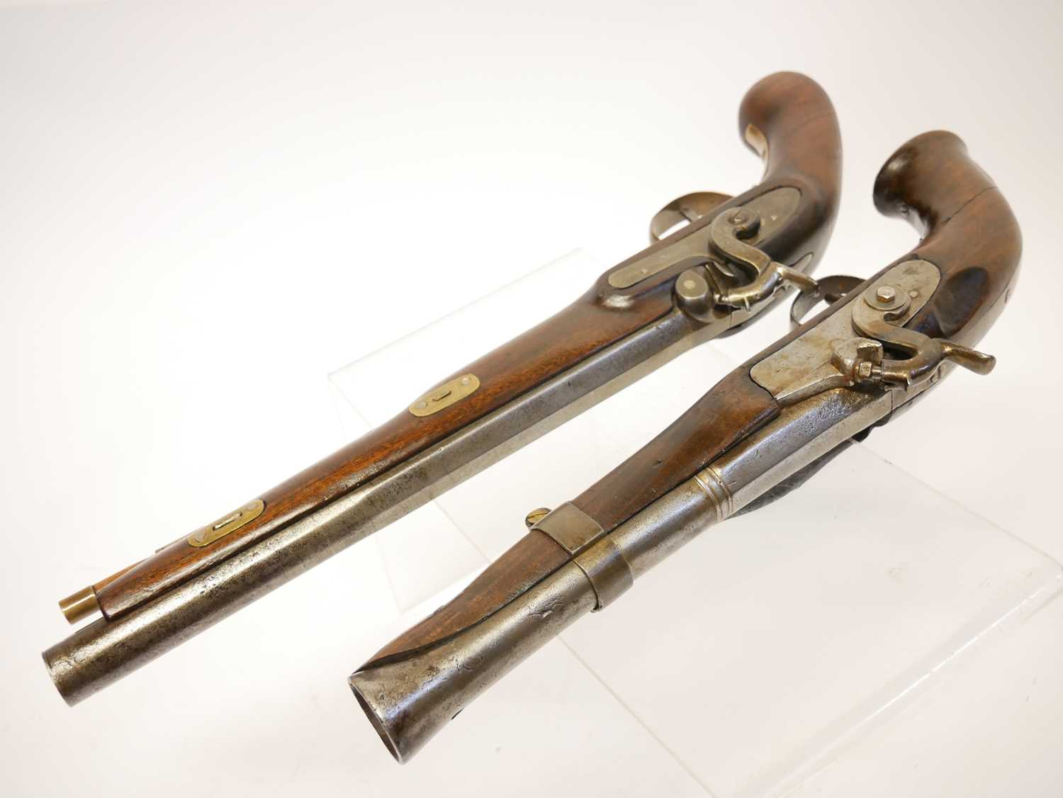 Two composed percussion pistols, with antique barrels and period locks one signed W. Haynes Reading, - Image 3 of 6