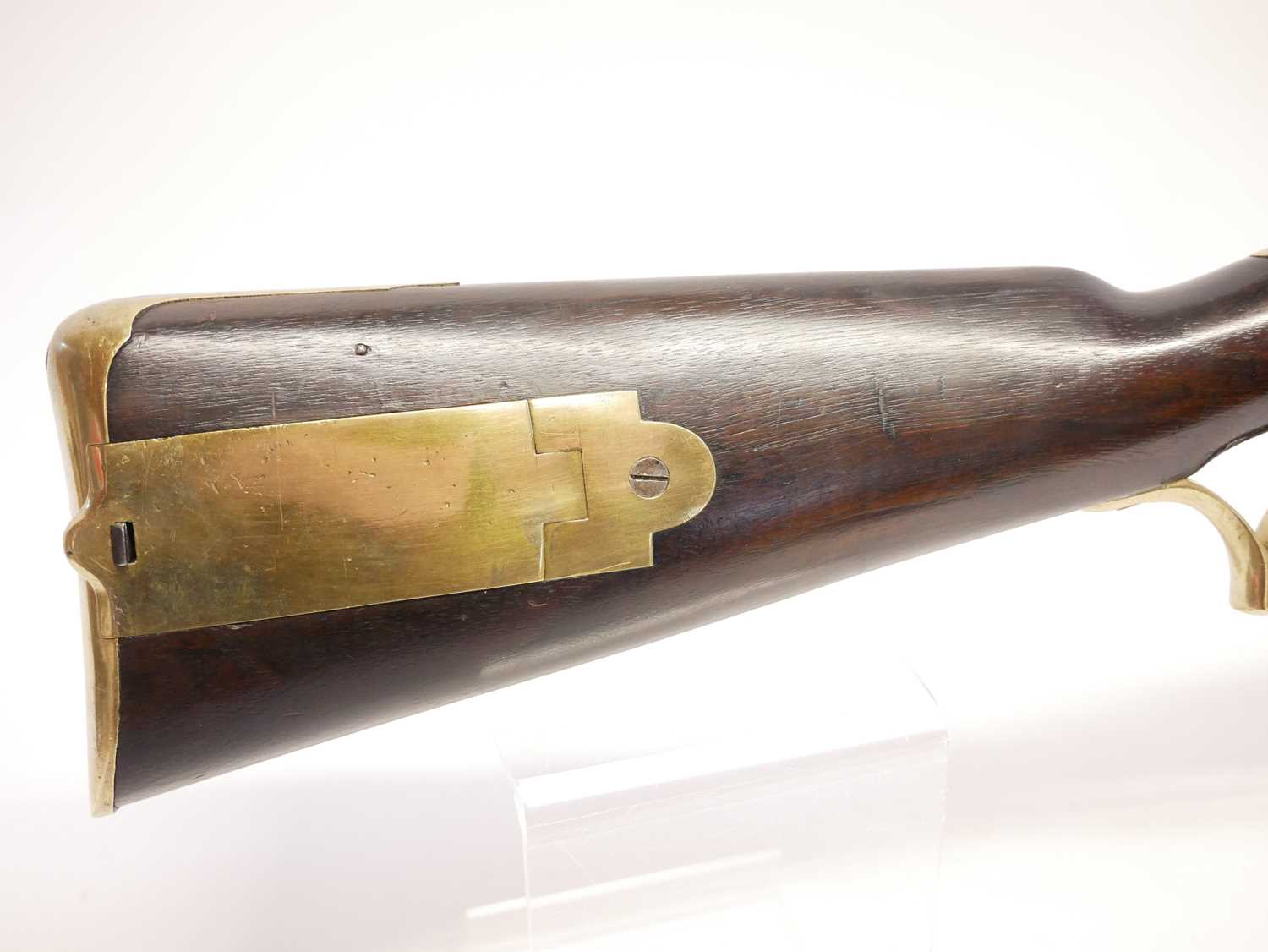 Flintlock .625 Baker rifle by E. Baker and Sons, 40 inch browned barrel with seven groove rifling, - Image 3 of 22