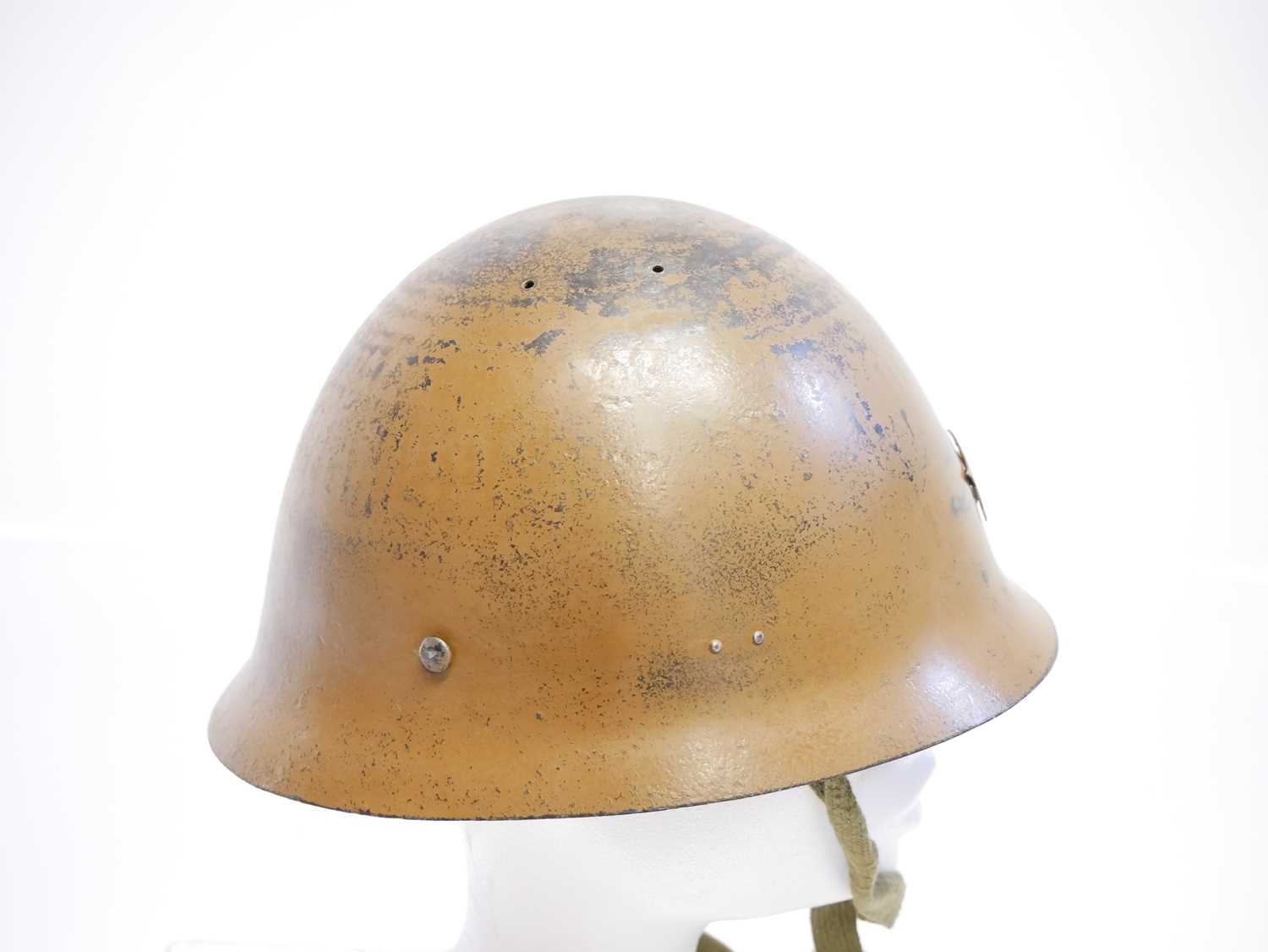 Japanese Type 90 Helmet, stamped 1543, with leather liner, repainted and aged, the helmet original - Image 3 of 7