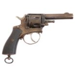 Belgian 9mm revolver, serial number 676, 3.25 inch sighted barrel, action mounted sliding safety