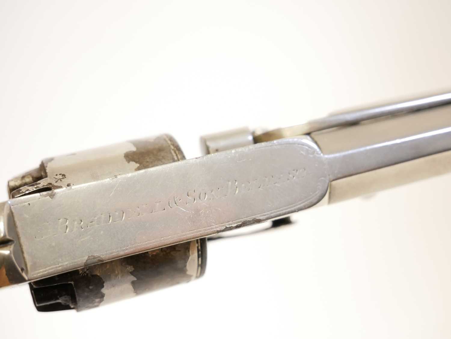 Webley 120 bore percussion revolver, fully nickel plated and retailed by Braddell and Son Belfast, - Image 7 of 9