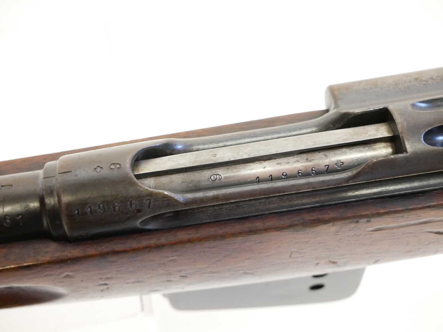 Schmidt Rubin 1889 7.5x 53.5mm straight pull rifle, matching serial numbers 119667, with 30" barrel, - Image 14 of 20