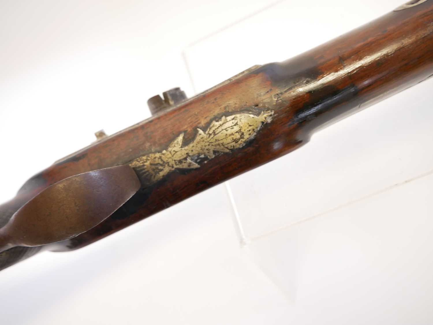 Percussion shotgun, converted from a flintock, with 30 inch Damascus Spanish form barrel, - Image 12 of 18