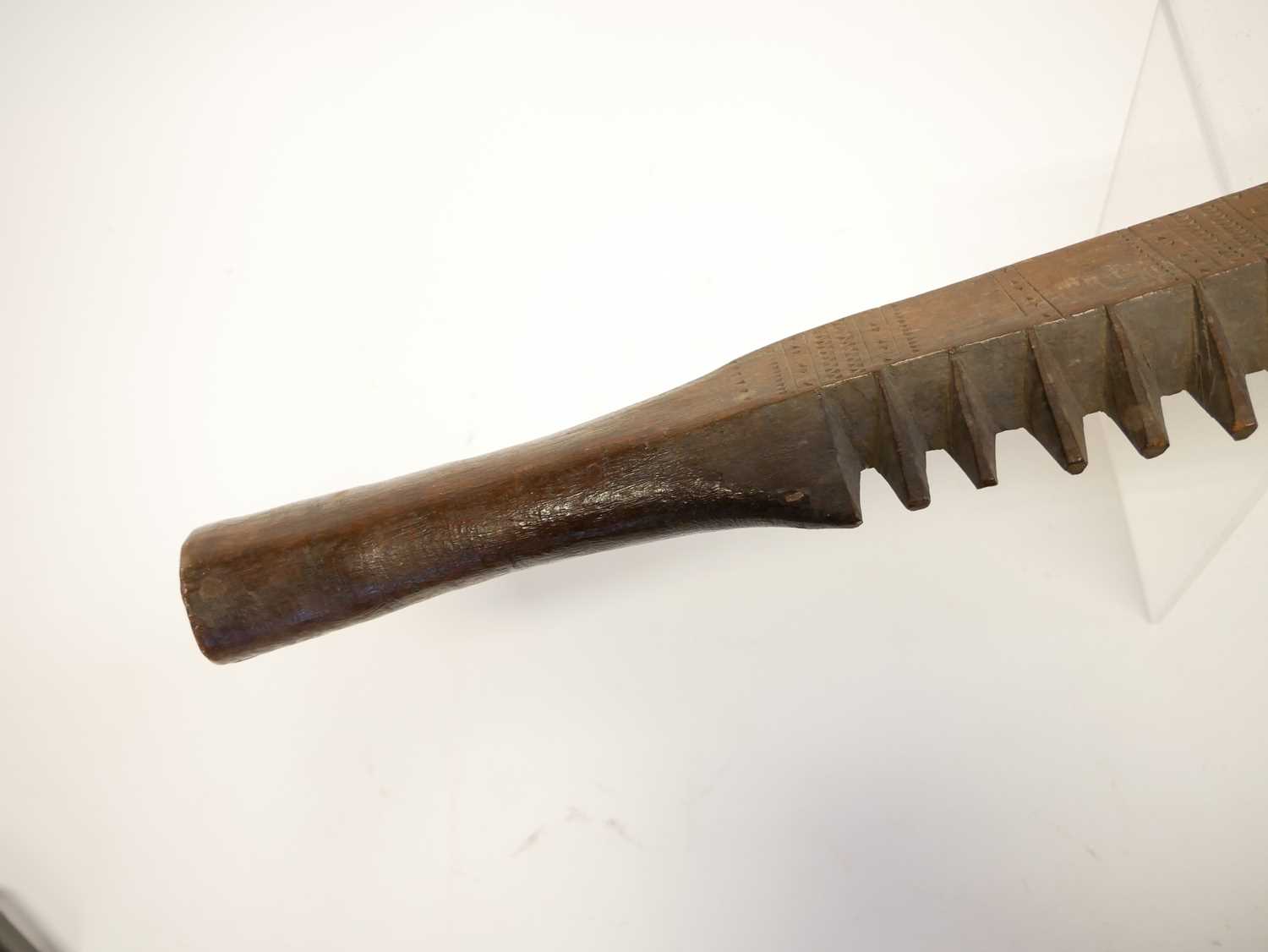 Oceanic Samoan Island war club, with spine back and carved with bands of triangles. Provenance: From - Image 8 of 12