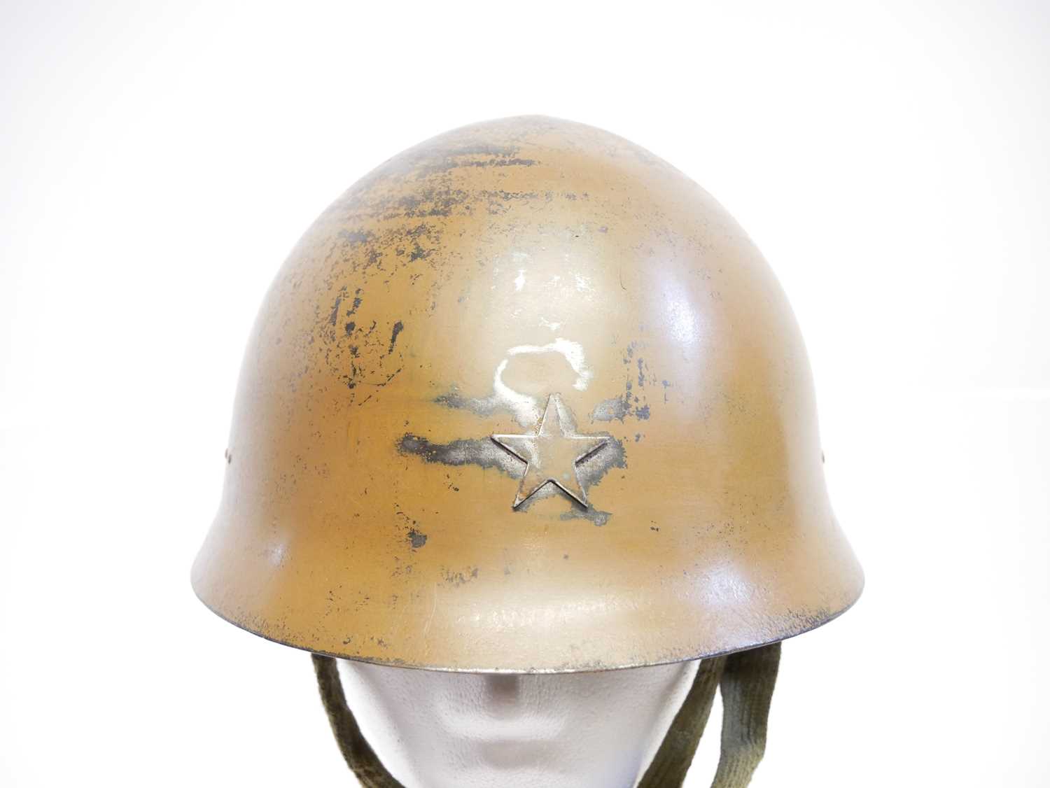 Japanese Type 90 Helmet, stamped 1543, with leather liner, repainted and aged, the helmet original - Image 2 of 7