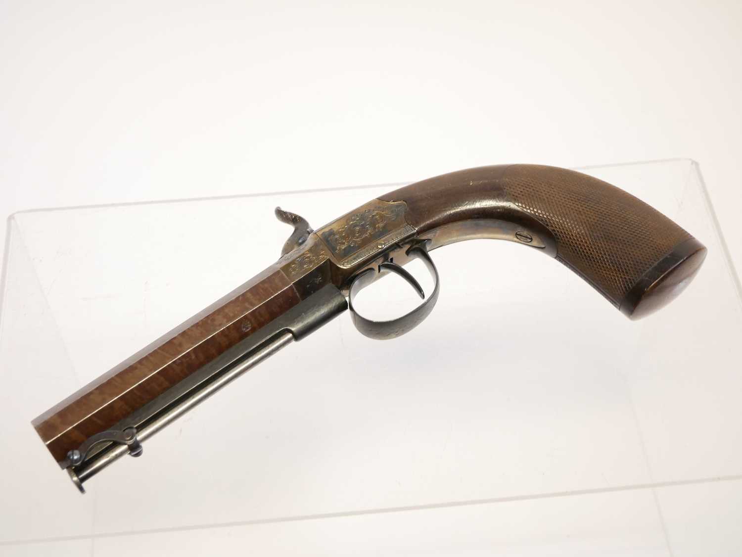 Gurney of London 34 bore percussion pistol, with 4 inch Damascus octagonal barrel with underside - Image 10 of 13