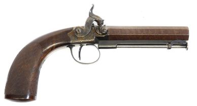 Gurney of London 34 bore percussion pistol, with 4 inch Damascus octagonal barrel with underside