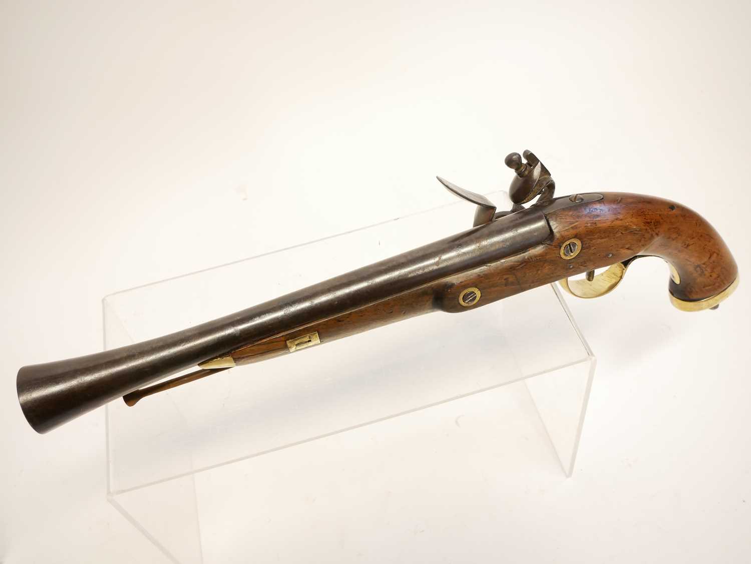 Belgian flintlock blunderbuss pistol, 13 inch barrel with flaring muzzle, stamped with Liege proof - Image 7 of 9
