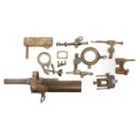 Assorted vintage target sights including a Galilean foresight lens for a Long Lee Enfield rifle.