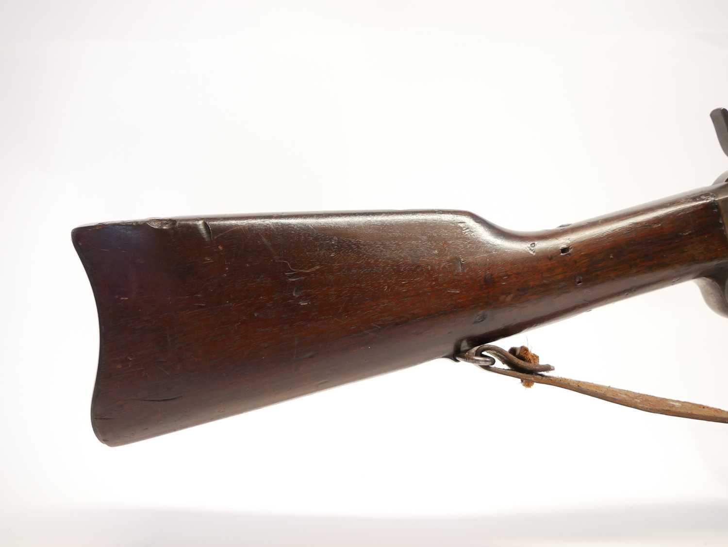 Remington rolling block rifle chambered in .43 Spanish, 36inch barrel with bayonet bar and folding - Image 3 of 14