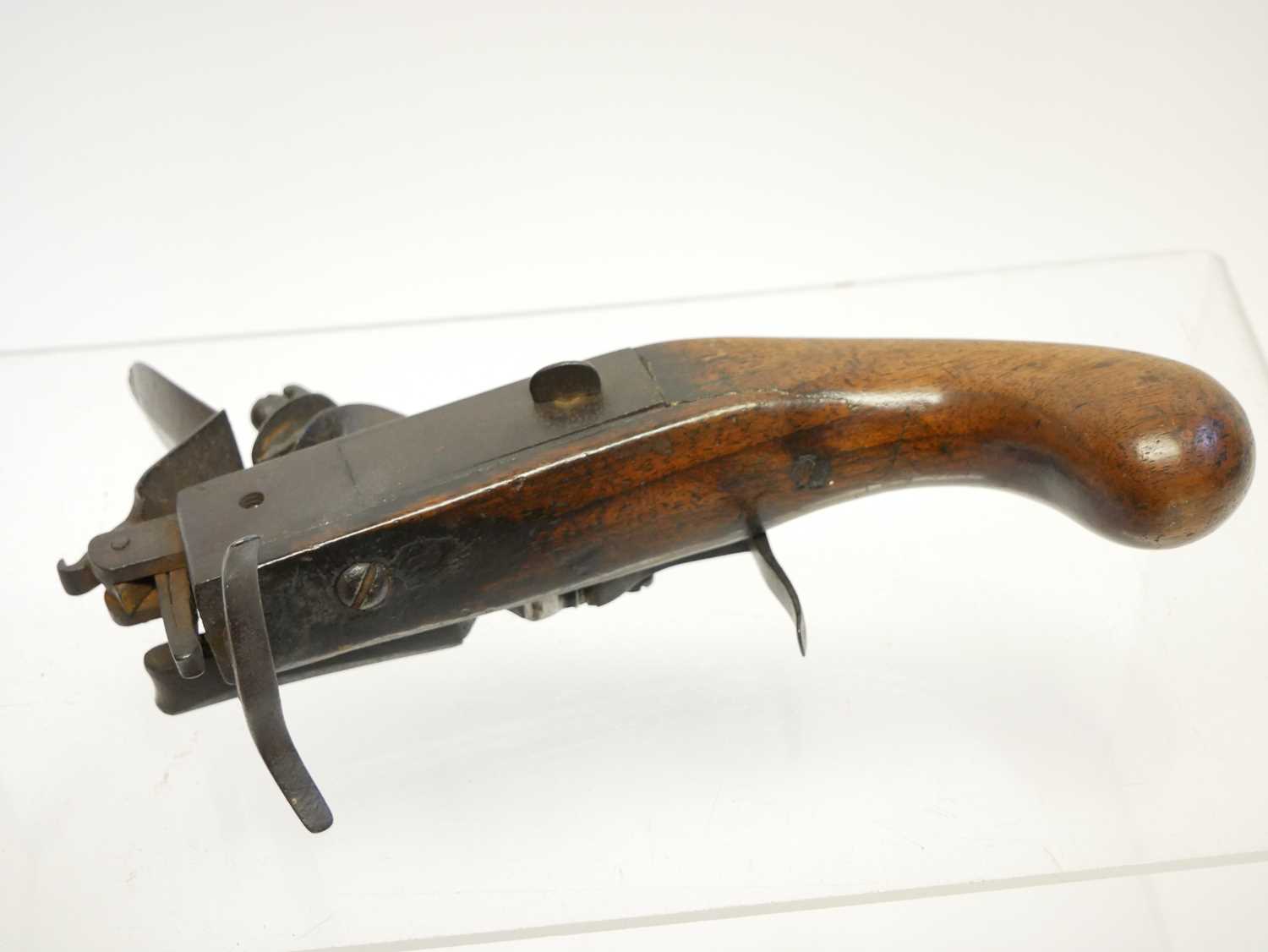 Flintlock tinder box lighter, with exposed action and wood pistol grip stock. 21cm long The - Image 5 of 5