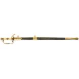 Reproduction of a British Officer’s 5 Ball Spadroon sword, 32 inch fullered blade, brass guard