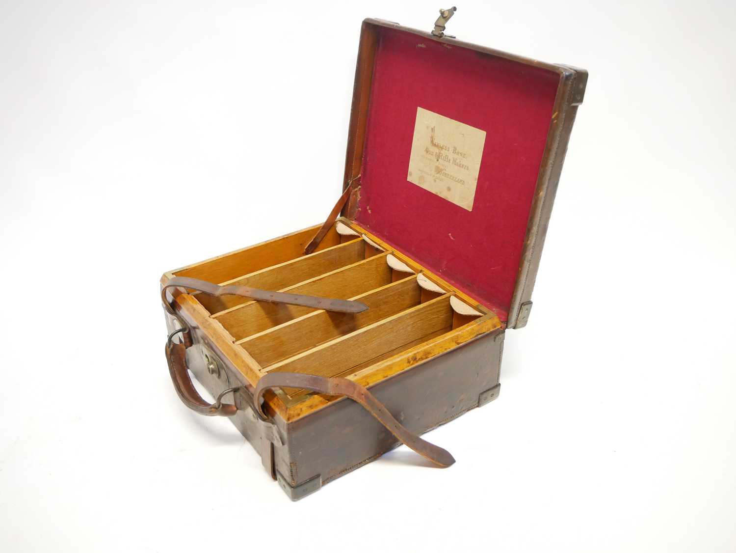 Oak and leather cartridge magazine by Wanless Bros Sunderland, with brass corners and fittings the - Image 7 of 14