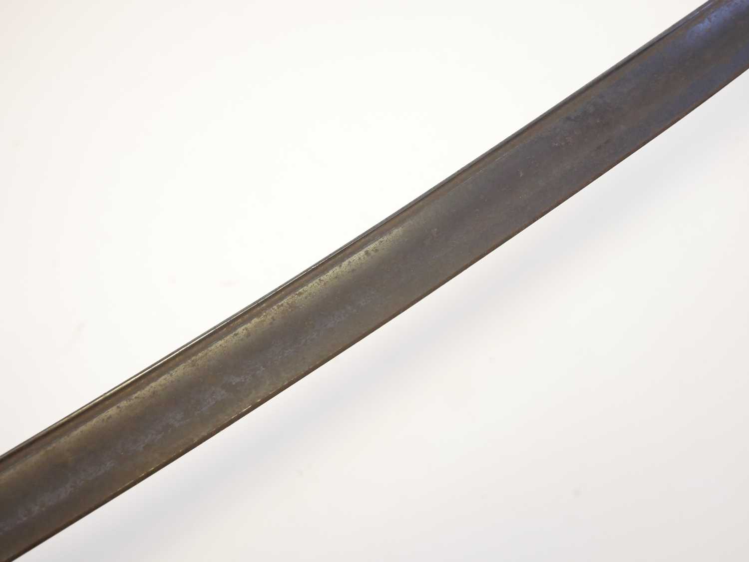 Model 1840 wrist breaker type sword, curved fullered blade with brass guard and leather covered - Image 5 of 13