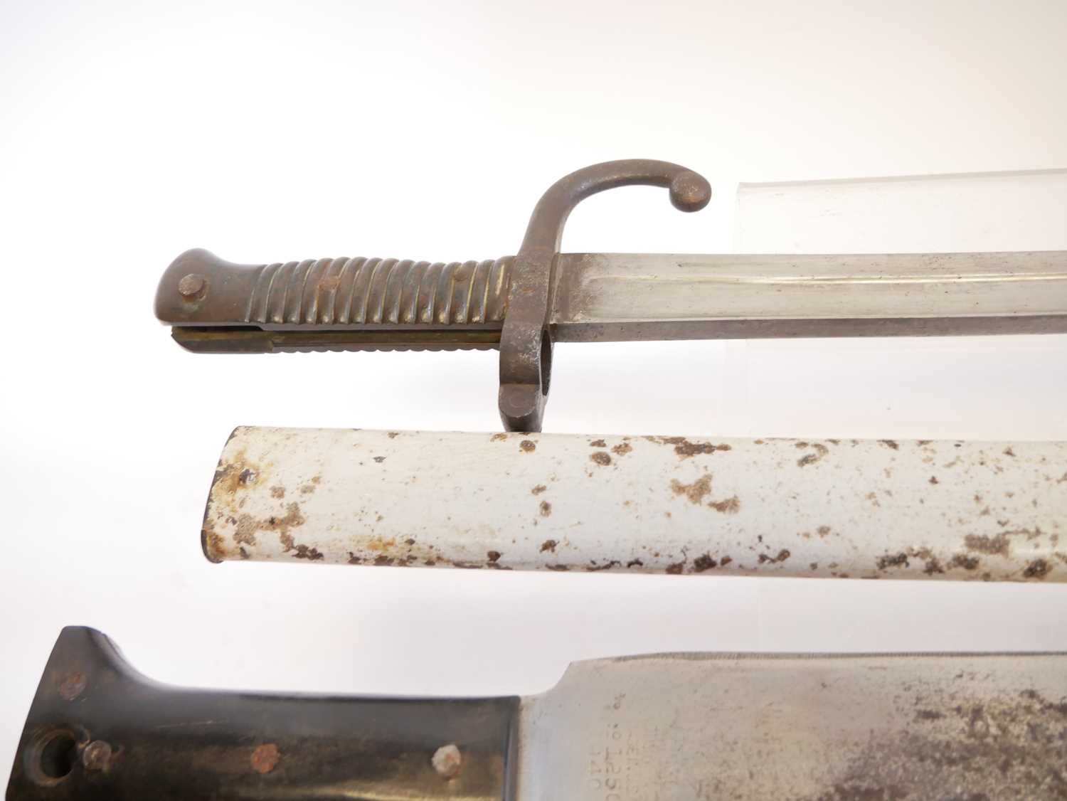 Legitimus Collins machete the ricasso stamped with maker mark and 1940 date, the leather scabbard - Image 9 of 9